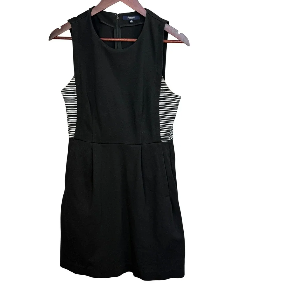 Madewell 1937 Sheath Dress Women's‎ 6 Black Sleeveless Striped Side Panels